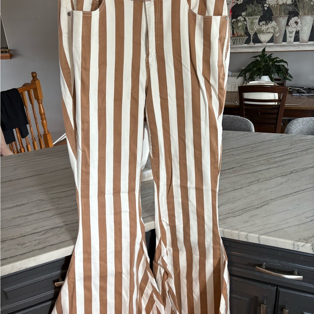 Striped Brown and White Flare Pants